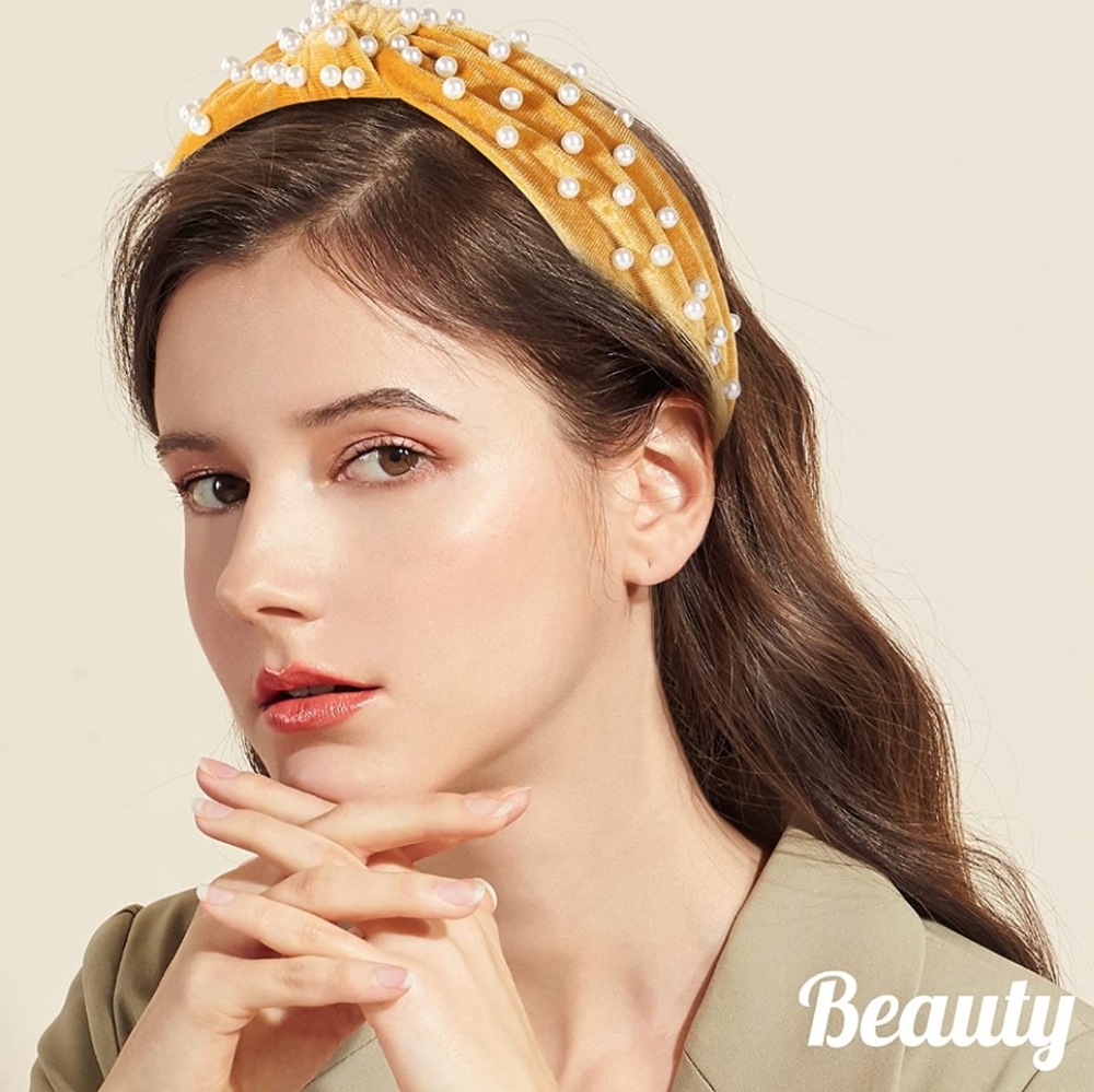 Cute Headbands for Women, Knotted Headbands Pearl Headband Wide Top Knot Turban - Picture 4 of 6